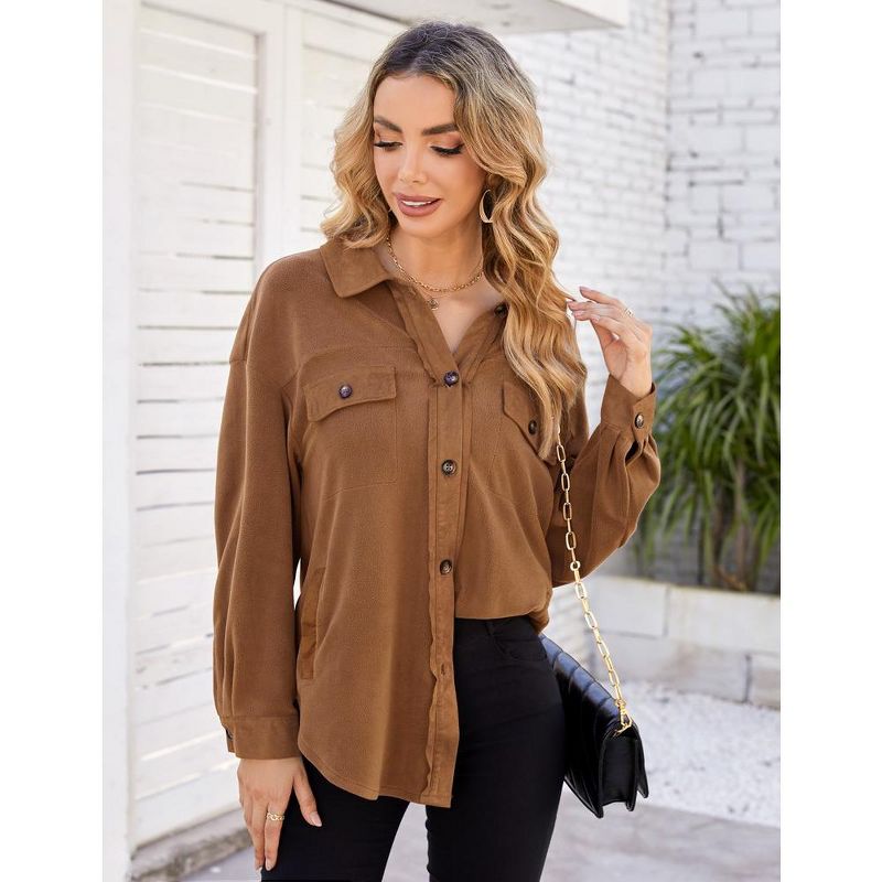 Womens Velvet Long Sleeve Button Down Shirts Casual Blazer Jacket Oversized Blouses Tops, 4 of 6