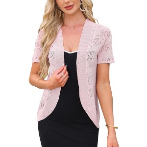 INSPIRE CHIC Women's 2026 Summer Lightweight Short Sleeve Crochet Open Front Sheer Bolero Cardigan - 1 of 4