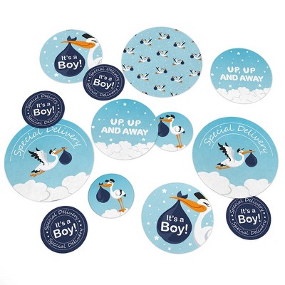 Big Dot of Happiness Boy Special Delivery - Blue It's A Boy Stork Baby Shower Giant Circle Confetti - Party Decorations - Large Confetti 27 Count