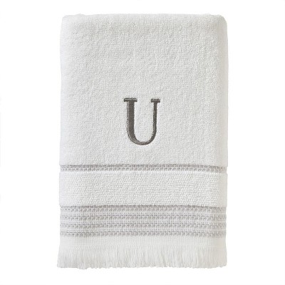 SKL Home By Saturday Knight Ltd Casual Monogram Bath Towel U - 28X54", White