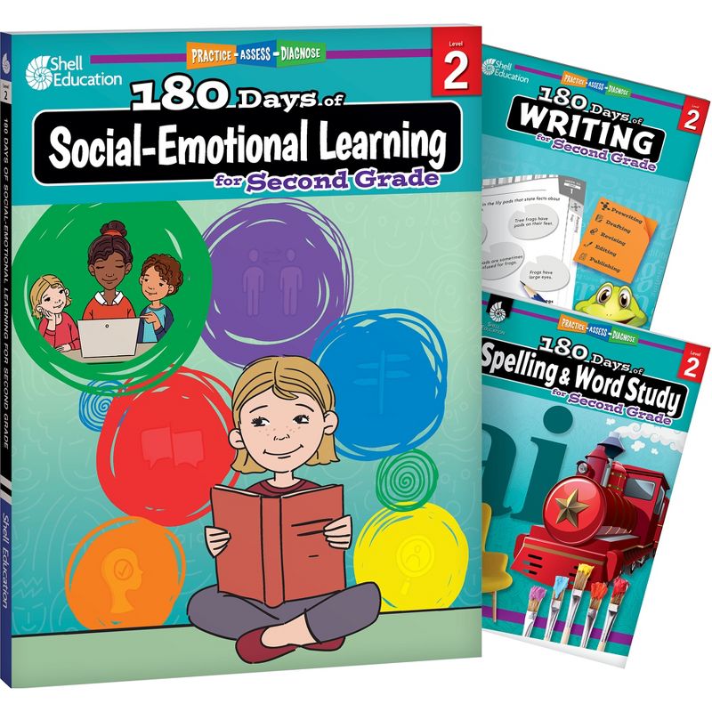 Shell Education 180 Days Social-Emotional Learning, Writing, & Spelling Grade 2: 3-Book Set, 1 of 3