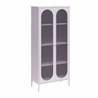 Lilac Tall Metal Accent Cabinet with Fluted Glass Doors