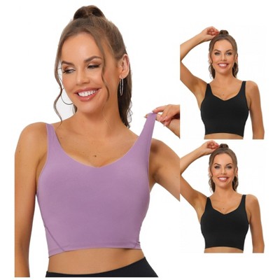 Allegra K Women's Workout Fitness Longline Wireless Padded Sports Bras 3 Packs