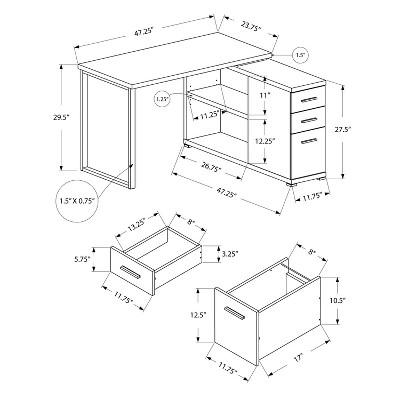 Contemporary Black and Gray L-Shaped Computer Desk with Drawers