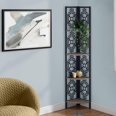 INFURNIC Decorative Bookshelf Corner Etagere Bookcase Metal Frame 4 Tier Shelves Space Saving for Office Bedroom, Black, 15.5"*11"*61.5"