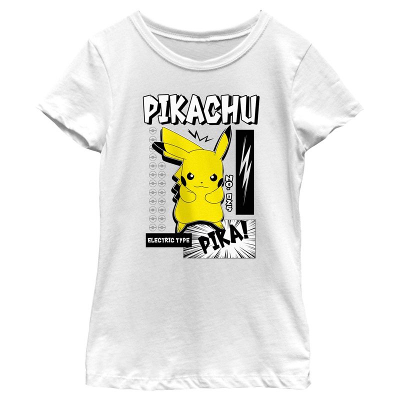 Girl's Pokemon Black and White Electric Type Pikachu T-Shirt, 1 of 5