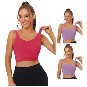Allegra K Women's Workout Fitness Longline Wireless Padded Sports Bras Multicolored - 1 of 4