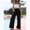 Coolmee Womens Wide Leg Pants Linen Drawstring Elastic Waist Flowy Casual Baggy Palazzo Trousers with Pocket - 2 of 4