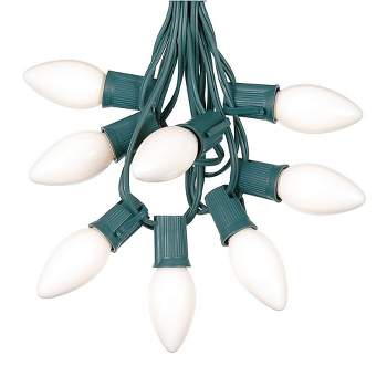 Novelty Lights 100 Feet C9 Christmas String Light Set, Ceramic Vintage Holiday Hanging Light Set, Green Wire