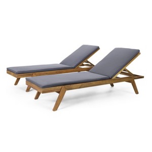 Caily 2pk Outdoor Acacia Wood Chaise Lounges: Adjustable, UV & Water-Resistant - Christopher Knight Home - 1 of 4