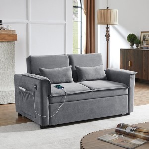 Fabric Convertible Loveseat Sleeper Sofa Couch with Adjustable Backrest, 2 Seater Sofa With Pull-Out Bed with 2 Lumbar Pillows For Small Living Room - 1 of 4