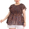 Agnes Orinda Women's Plus Size Chiffon Smock Waist Ditsy Floral Peplum Casual Blouses - 2 of 4