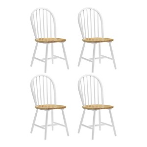 Simple Relax Set of 4 Dining Side Chair with Spindle Back in Natural and White - 1 of 4