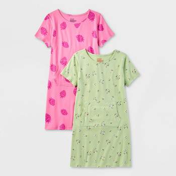 Girls' 2pk Adaptive Short Sleeve Floral Dress - Cat & Jack™ Green/Pink