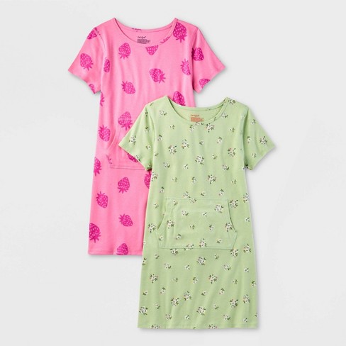 Girls 2pk Adaptive Short Sleeve Floral Dress Cat Jack Green pink Target