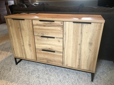 Reid Wood Metal 3 Drawer Sideboard Buffet Oak black Baxton