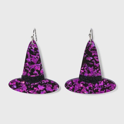 Glitter Witch Hat Drop Earrings