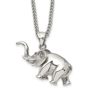 Black Bow Jewelry Stainless Steel Polished 3D Elephant Necklace, 24 Inch - 1 of 4