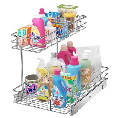 LOVMOR 2 Tier Pull Out Cabinet Organizer Slide Out Under Sink Organizer Sliding Wire Shelves Storage for Kitchen Bathroom Cabinets