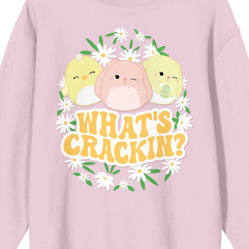 Squishmallows "What's Crackin'?" Adult Pink Crew Neck Lon Sleeve Sweatshirt, 2 of 3