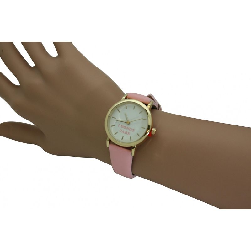 PINK I DONUT CARE LEATHER STRAP WATCH, 4 of 6