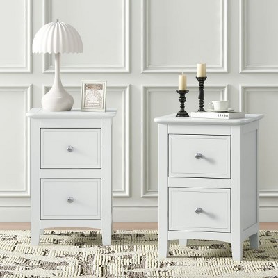YOOCOZZ Modern Wood Nightstands with 2 Drawers, Set of 2 - White