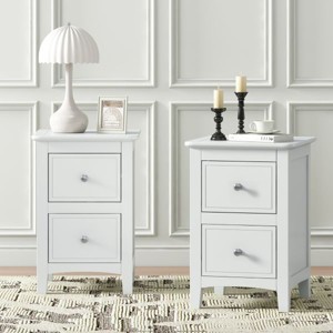 YOOCOZZ Modern Wood Nightstands with 2 Drawers, Set of 2 - White - 1 of 4