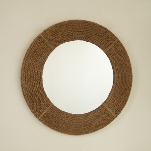 FONTOI Breeza Handwoven Hemp and Bamboo Circle Mirror Wall Mounted Decorative Accent for Bedroom Living Room or Entryway, Silver, 23.82"*23.82"*0.91" - 1 of 4