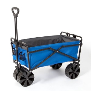 Seina Heavy Duty Steel Collapsible Folding Outdoor Portable Utility Cart Wagon with All Terrain Plastic Wheels and 150 Pound Capacity, Blue/Gray - 1 of 4