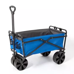 Seina Heavy Duty Steel Collapsible Folding Outdoor Portable Utility Cart Wagon with All Terrain Plastic Wheels and 150 Pound Capacity, Blue/Gray
