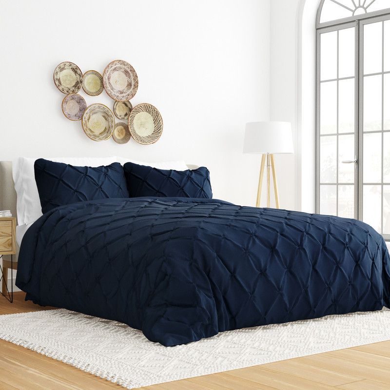 Pinch Pleat Textured  3PC Duvet Cover & Shams Set, Pintuck Design, Ultra Soft, Easy Care - Becky Cameron, 1 of 13