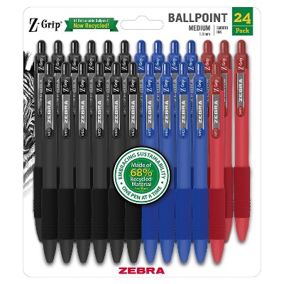 Zebra Z-Grip Recycled Ballpoint Pens Medium Point 1.0mm Assorted Ink 24/Pack (20304)
