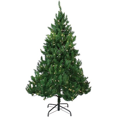 Sunnydaze Indoor Pre-Lit Faux Tannenbaum Slim Holiday Christmas Evergreen Tree with Hinged Branches and Warm White Lights - 5' - Green