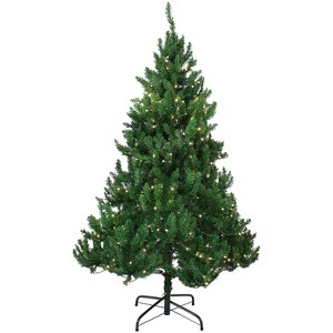 Sunnydaze Indoor Pre-Lit Faux Tannenbaum Slim Holiday Evergreen Christmas Tree with Hinged Branches and Warm White Lights - Green - 1 of 4