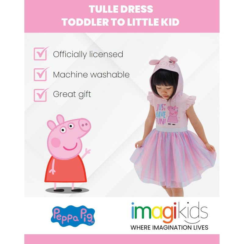 Peppa Pig Girls Mesh Tulle Dress Toddler to Little Kid, 3 of 7