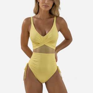 Anna-Kaci Swim Women's Mesh Panel One Piece Swimsuit with Crisscross Bust Detail and Adjustable Side Tie Accents - 1 of 4