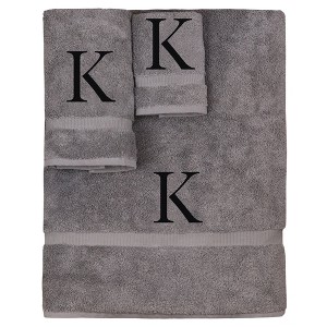 BC BARE COTTON Monogrammed Towel Set, Personalized Gift, Set of 3 - Gray - Black Block - 1 of 4
