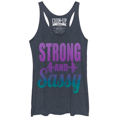 Women's Chin Up Strong And Sassy Racerback Tank Top - Navy Blue Heather ...