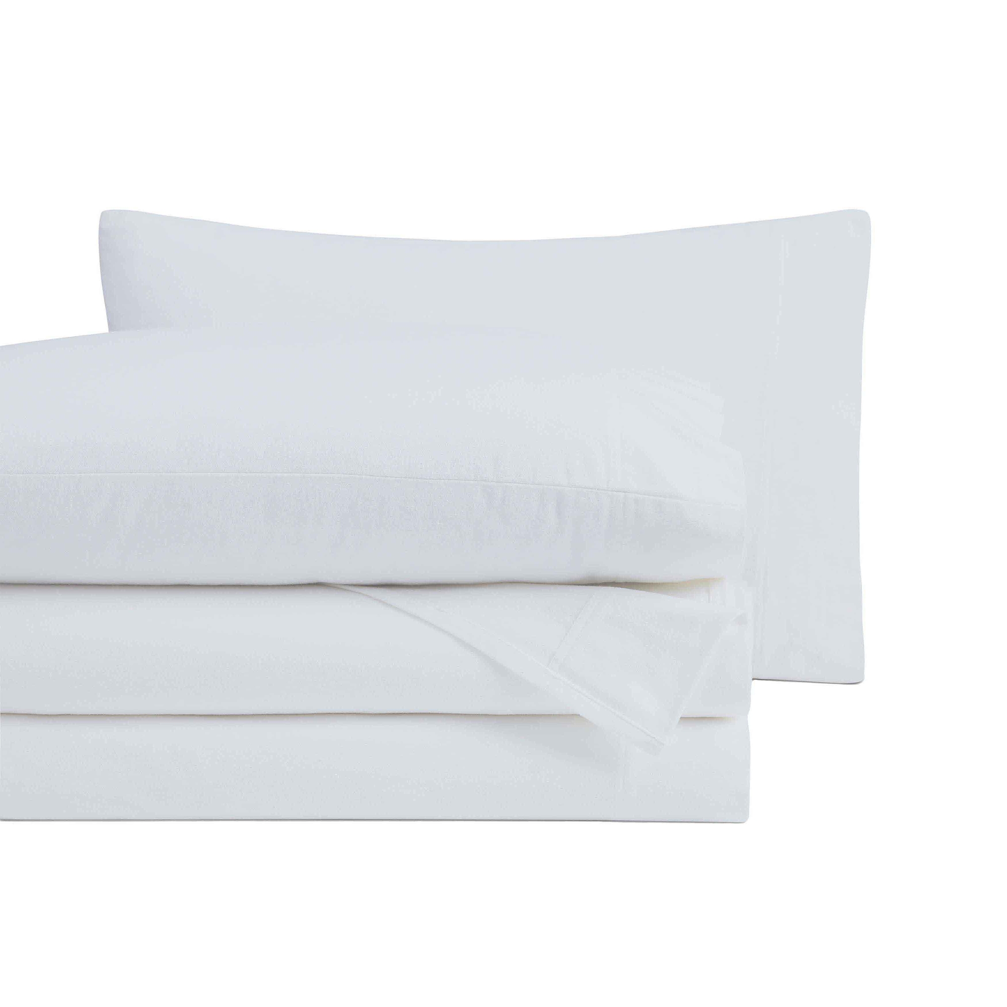 Cotton Flannel Deep Pocket 4 Piece Super Soft Bed Sheet Set, King, White - Blue Nile Mills