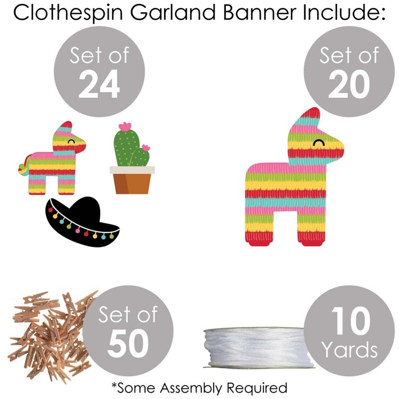 Big Dot of Happiness Let's Fiesta - Fiesta DIY Party Decorations - Clothespin Garland Banner - 44 Pieces, 4 of 7