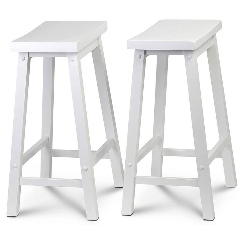 PJ Wood Classic Saddle-Seat 24" Tall Kitchen Counter Stools for Homes, Dining Spaces, and Bars w/Backless Seats, 4 Square Legs, White (6 Pack), 2 of 7