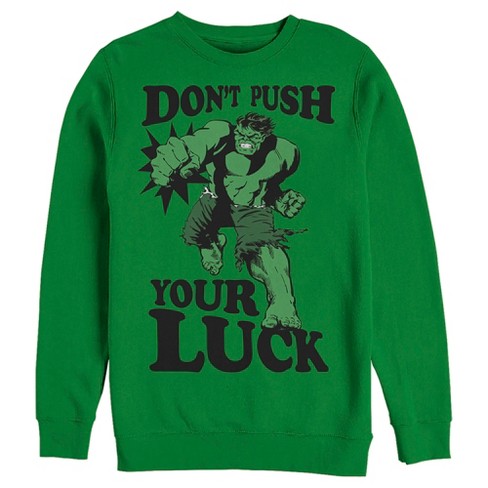 Men's Marvel St. Patrick's Day The Hulk Don't Push Your Luck Sweatshirt -  Kelly Green - Medium