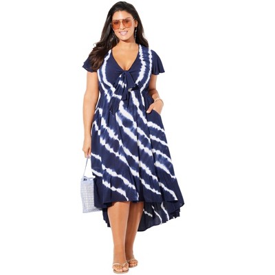 Swimsuits for All Women's Tie-Dye V-Neck Cover Up Dress (Plus Sizes Available)