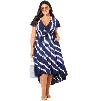 Swimsuits for All Women's Plus Size Tie-Dye V-Neck Cover Up Dress