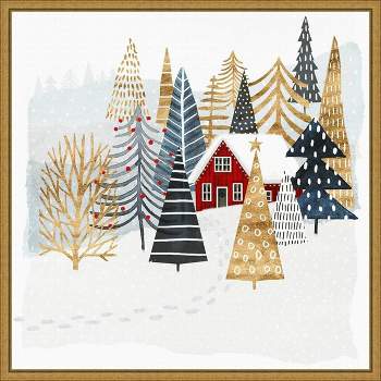16" x 16" Christmas Chalet I Tree by Victoria Borges Framed Canvas Wall Art - Amanti Art