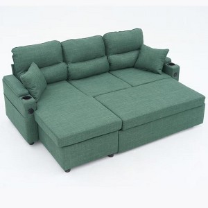 Aukfa Convertible Pull Out Sofa Bed, L-Shaped Sectional Sofa with USB Ports/Cup Holders/Storage Chaise for Living Room/Bedroom - 1 of 4