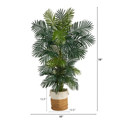 6.5ft Golden Cane Artificial Palm Tree in Jute and Cotton Planter