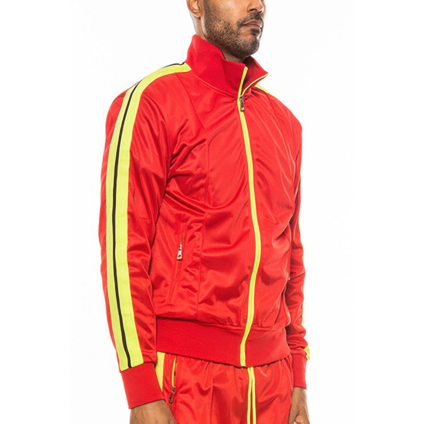 Мужская куртка Slickblue Athletic Single Stripe Tape Sleeve Full Zip Track Jacket, Workout & Everyday Wear, Red, цвет: Полосатый — фото 1