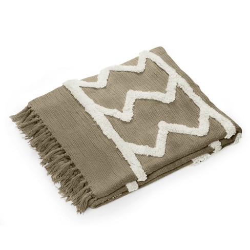 Americanflat 50x60 Throw Blanket 100 Cotton with Fringe Chocolate and White Striped