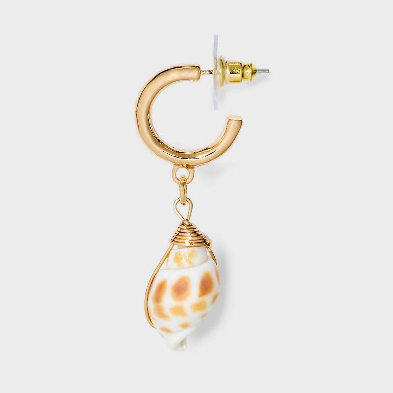 Shell Drop Hoop Earrings - A New Day&#8482; Brown/Gold, 3 of 4